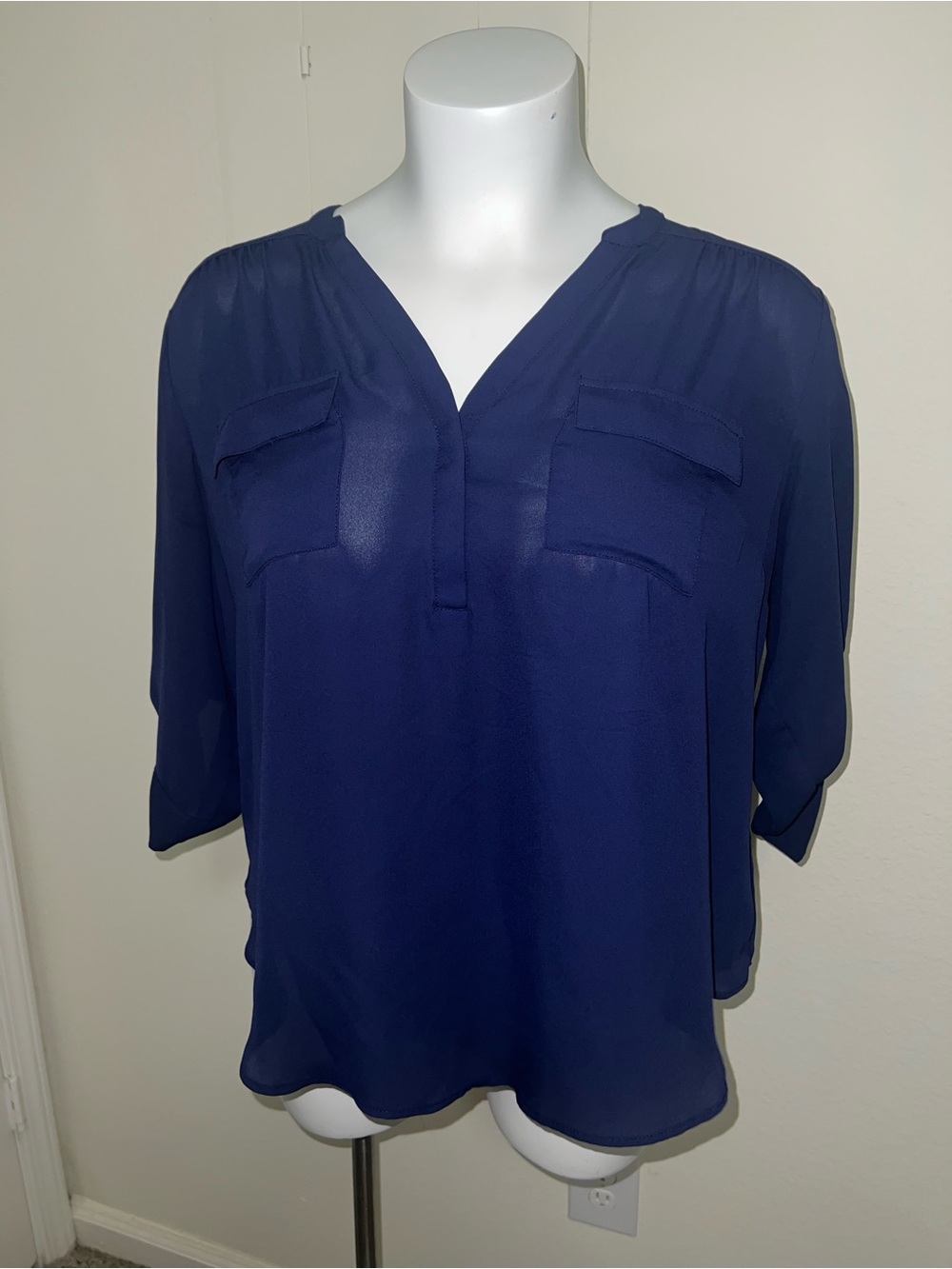 Torrid Navy Split-V Harper Blouse with Chest Pockets